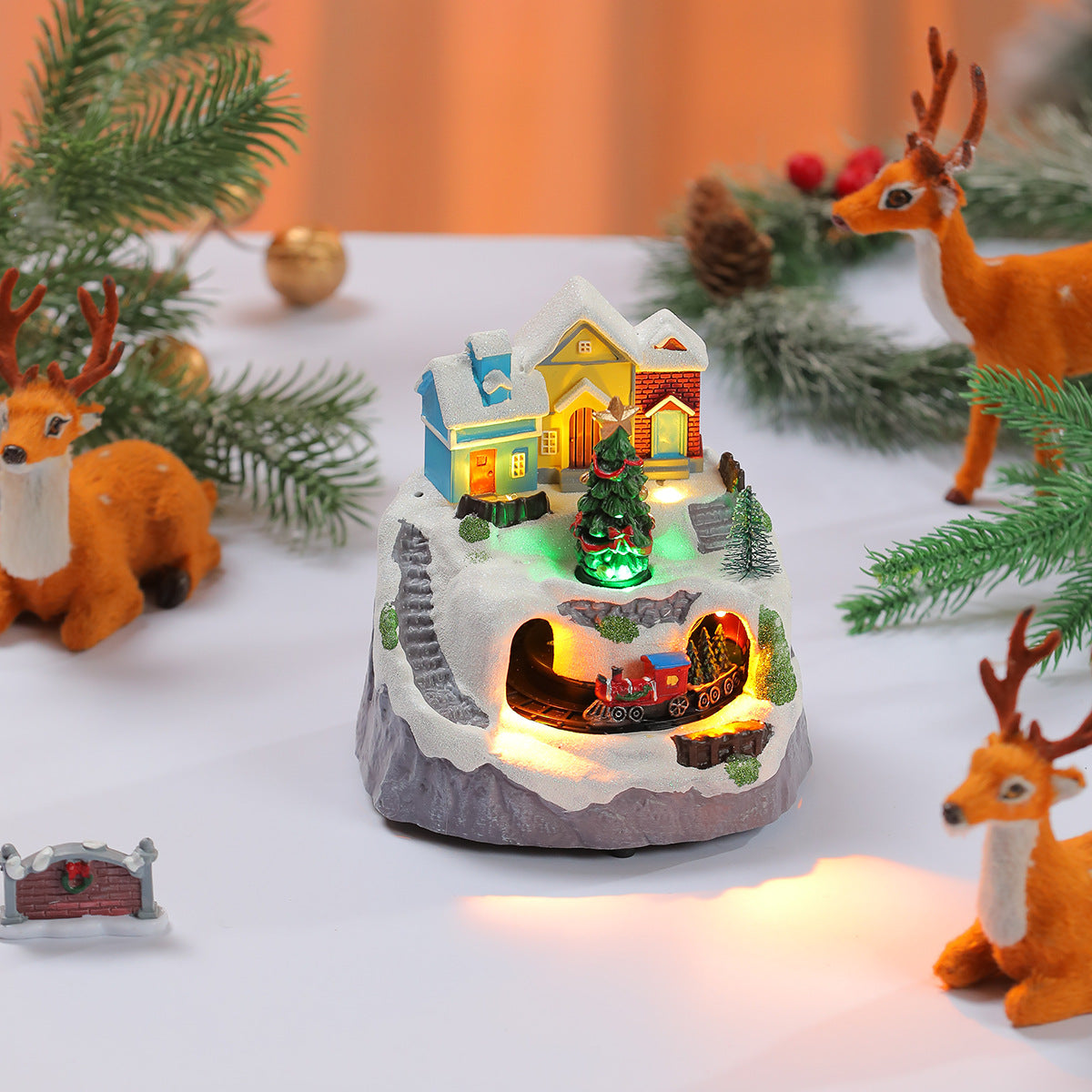 Decorative Light-Up Christmas Village Display Yeouu