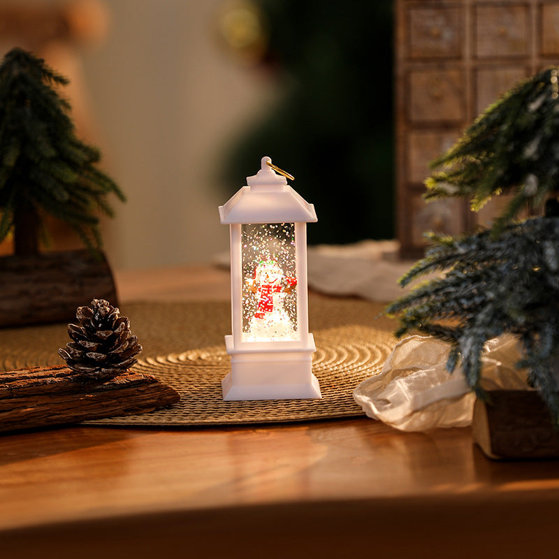 Illuminated Christmas lantern with glittering snowman scene Yeouu