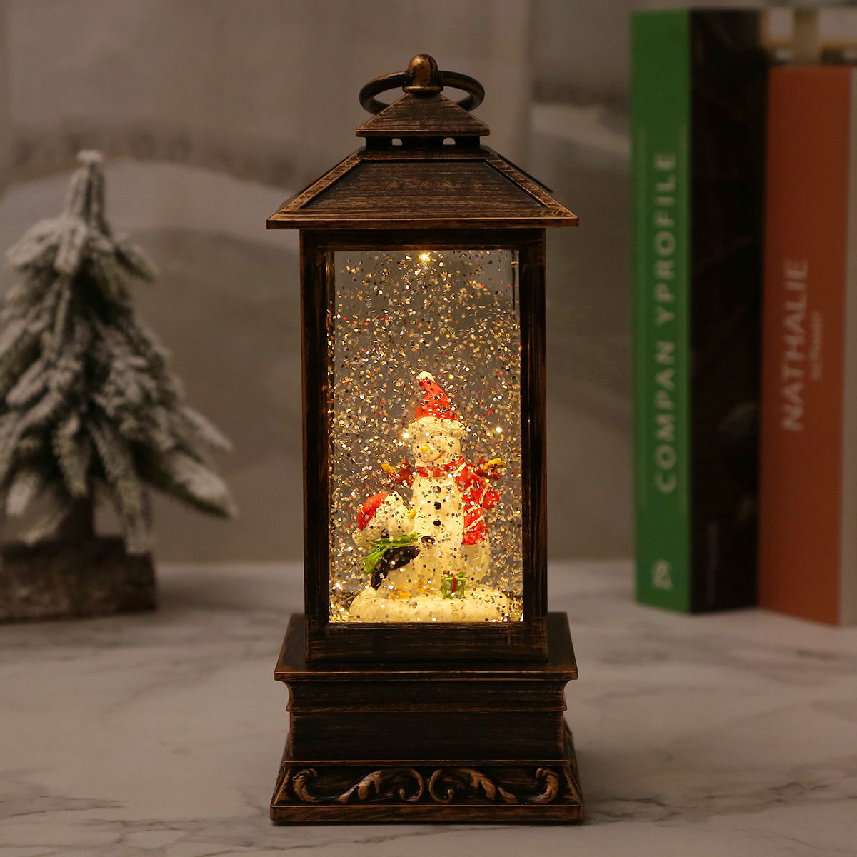 Vintage Christmas lantern with snowman and LED lighting Yeouu