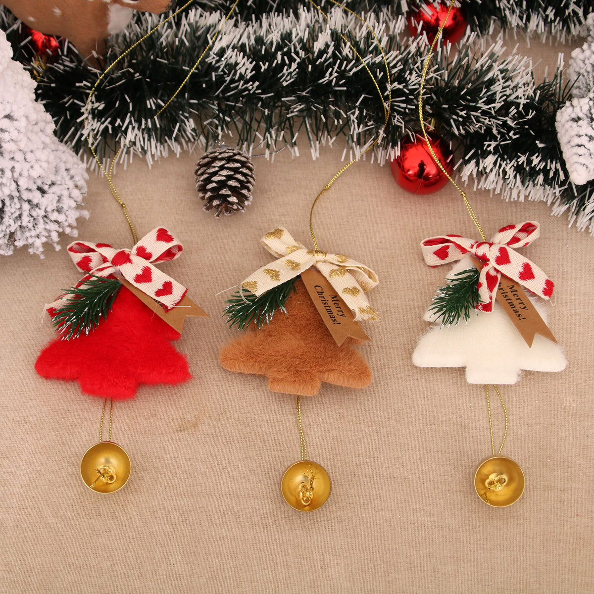 Festive Christmas Tree Ornament with Bell Yeouu