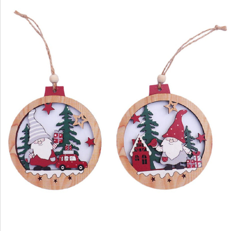 Decorative Wooden Santa Scene Ornament Yeouu