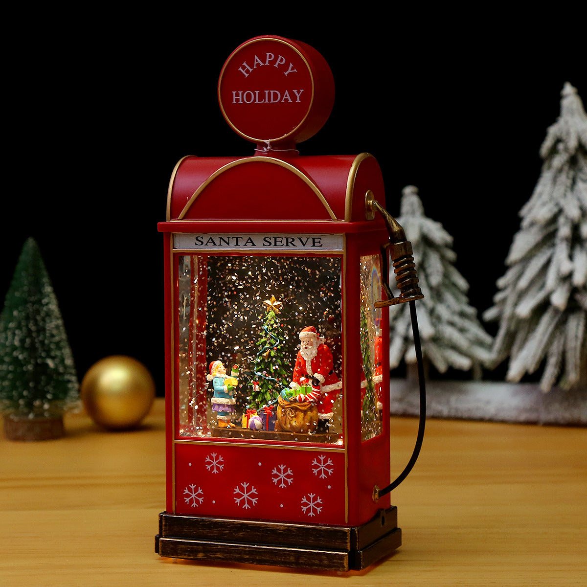 Illuminated Christmas lantern with snow and Christmas motif Yeouu