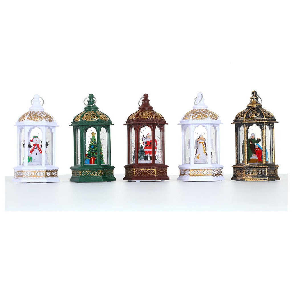 Decorative LED Lantern with Christmas Figurine Yeouu