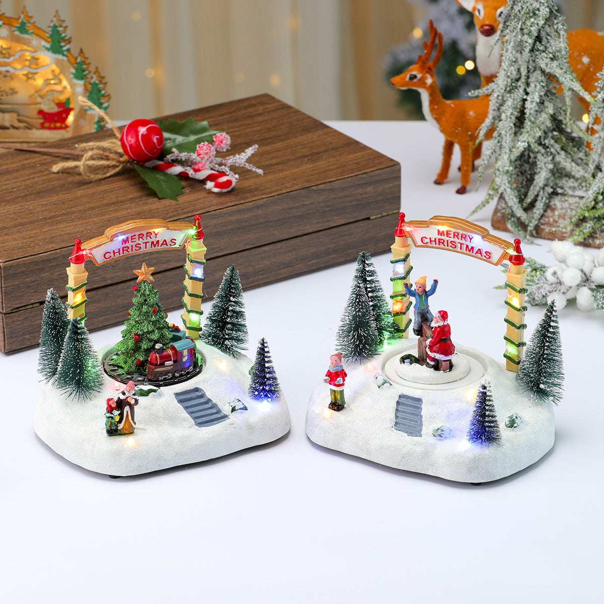 LED Light-Up Christmas Village Figurine Yeouu