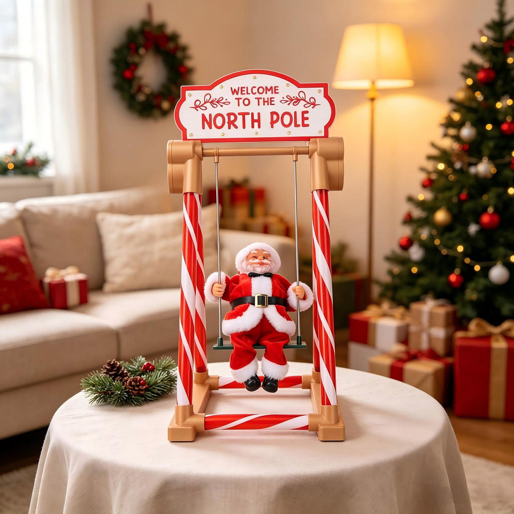 Decorative Santa Claus figure on swing