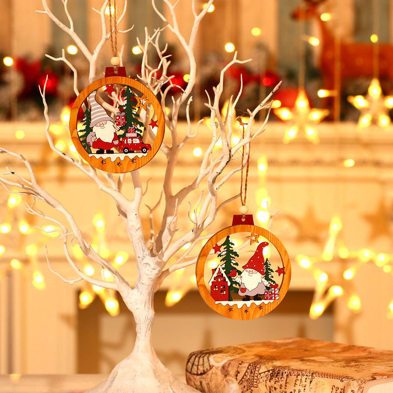 Decorative Wooden Santa Scene Ornament Yeouu