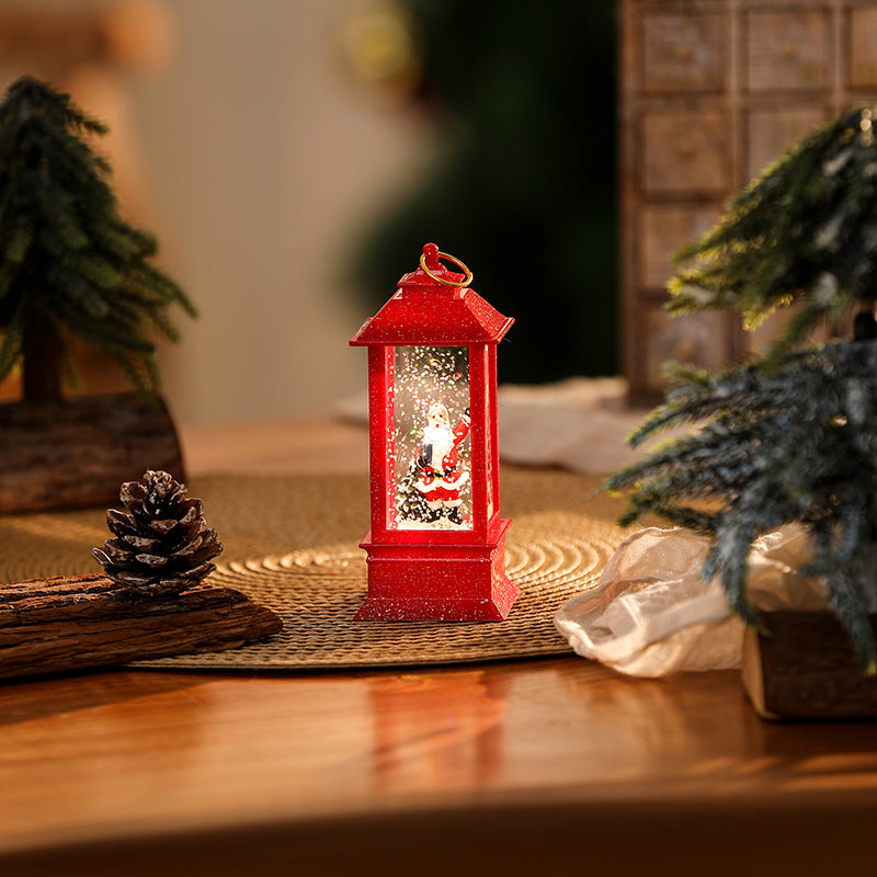 Illuminated Christmas lantern with glittering snowman scene Yeouu