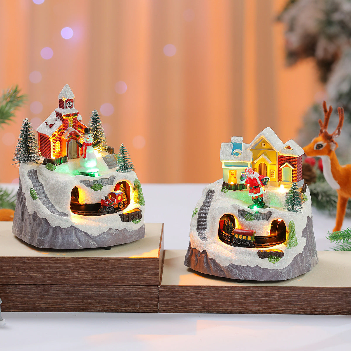 Decorative Light-Up Christmas Village Display Yeouu