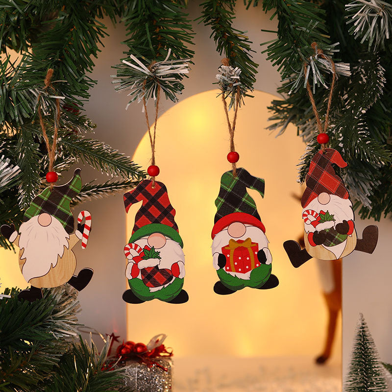 Wooden Christmas Gnome Ornament Yeouu