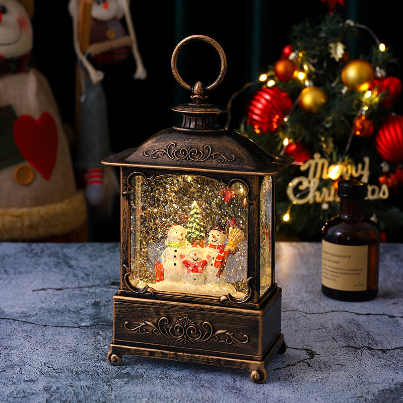 Illuminated Christmas lantern with snow and Christmas motif Yeouu