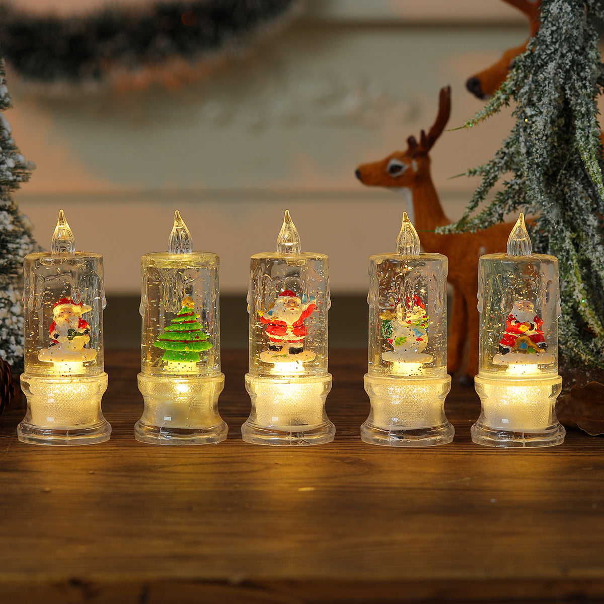 LED Illuminated Christmas Candle Figurine Yeouu