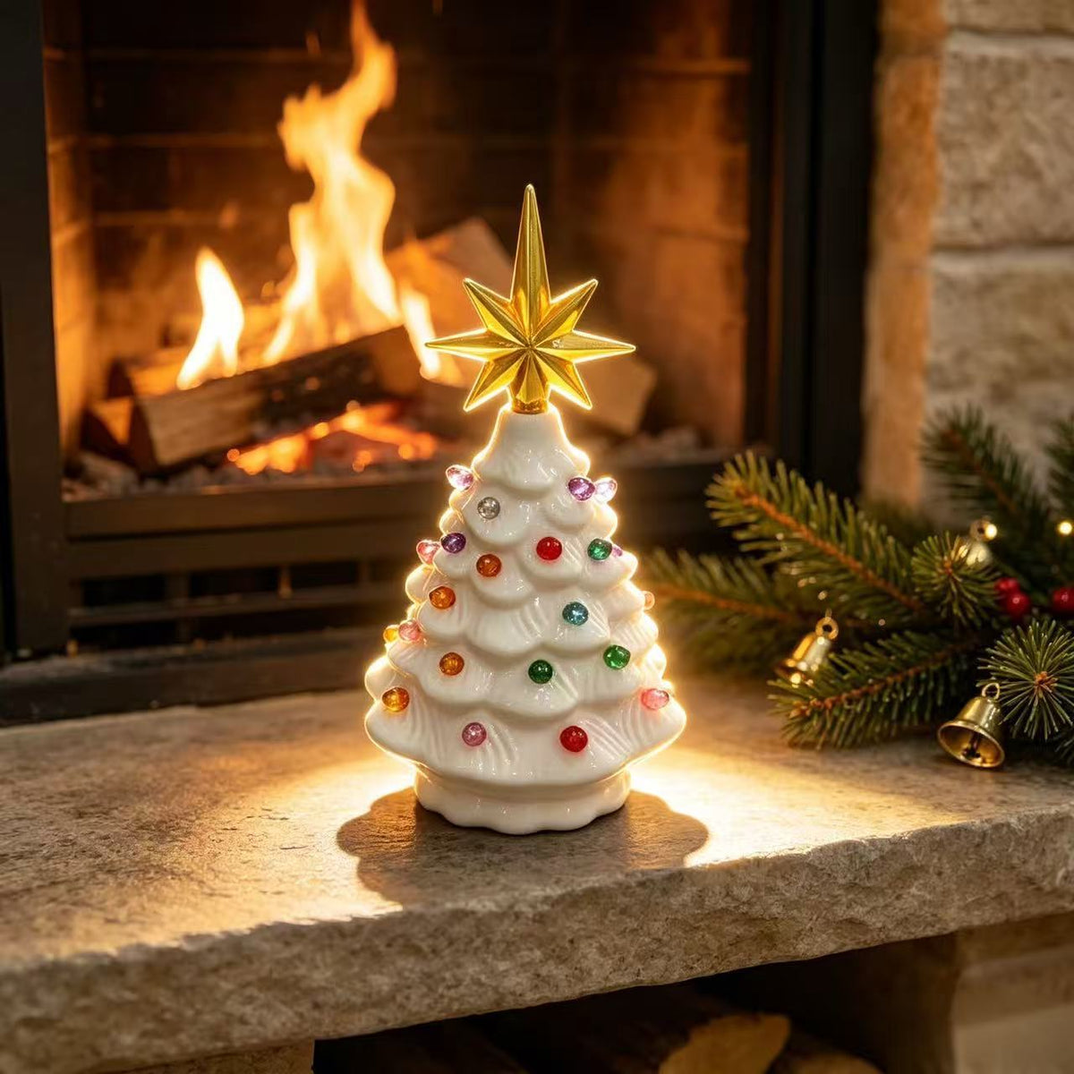 Decorative Ceramic Christmas Tree Figurine Yeouu