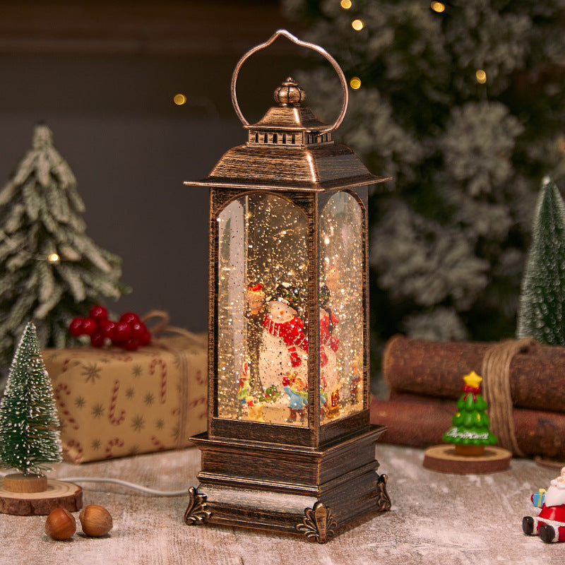 Illuminated Christmas lantern with snow and Christmas motif Yeouu