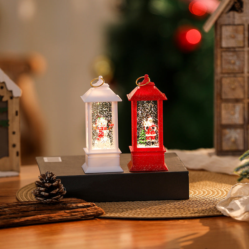 Illuminated Christmas lantern with glittering snowman scene Yeouu