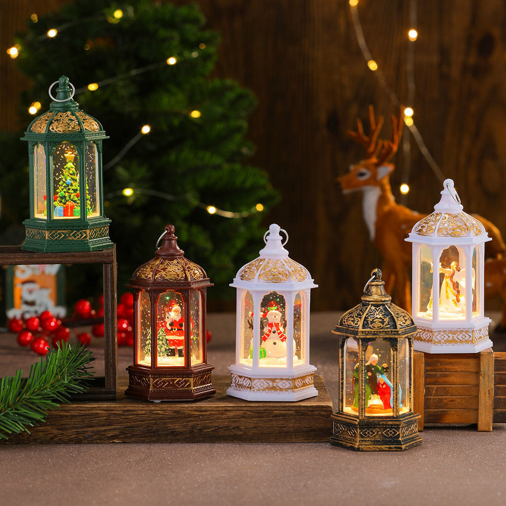 Decorative LED Lantern with Christmas Figurine Yeouu