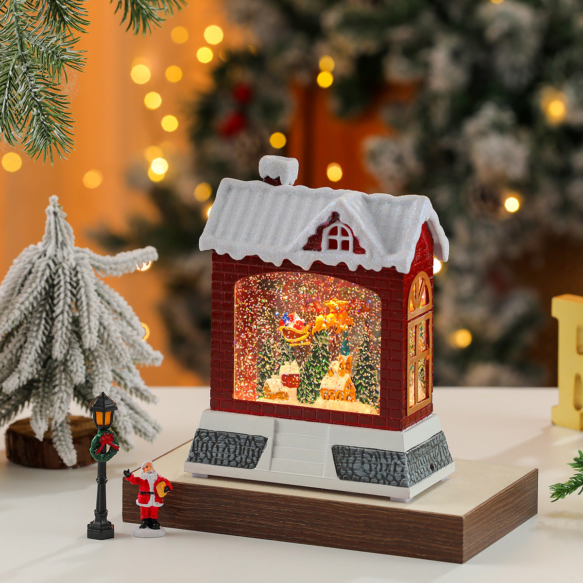 Christmas Village Snow Globe Figurine Yeouu