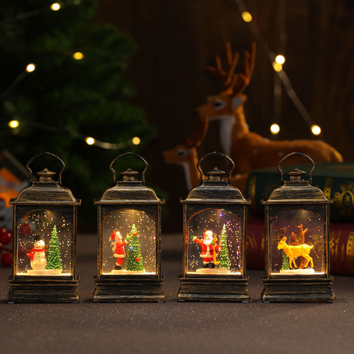 Nostalgic Snowman Lantern with Glitter Effects Yeouu