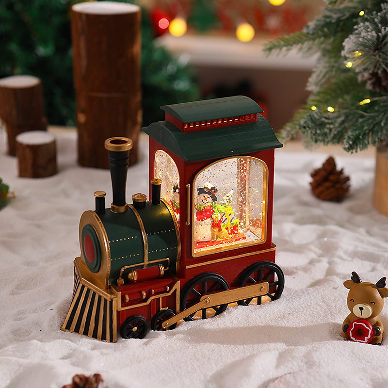 Nostalgic Christmas Train Lantern with Moving Santa Yeouu