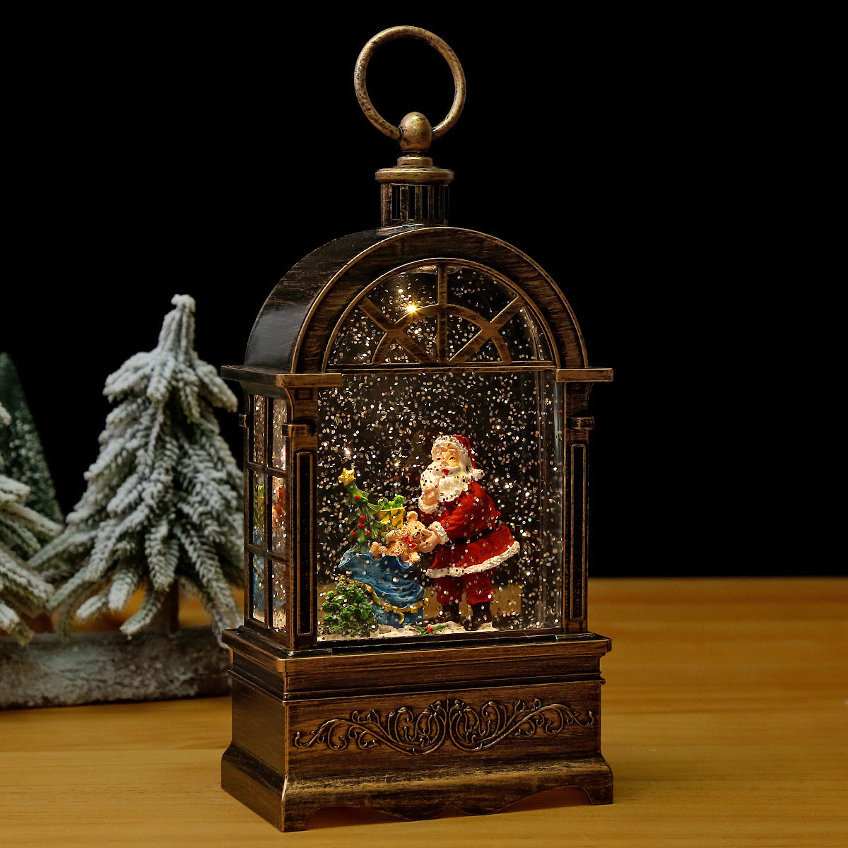 Illuminated Christmas lantern with snow and Christmas motif Yeouu