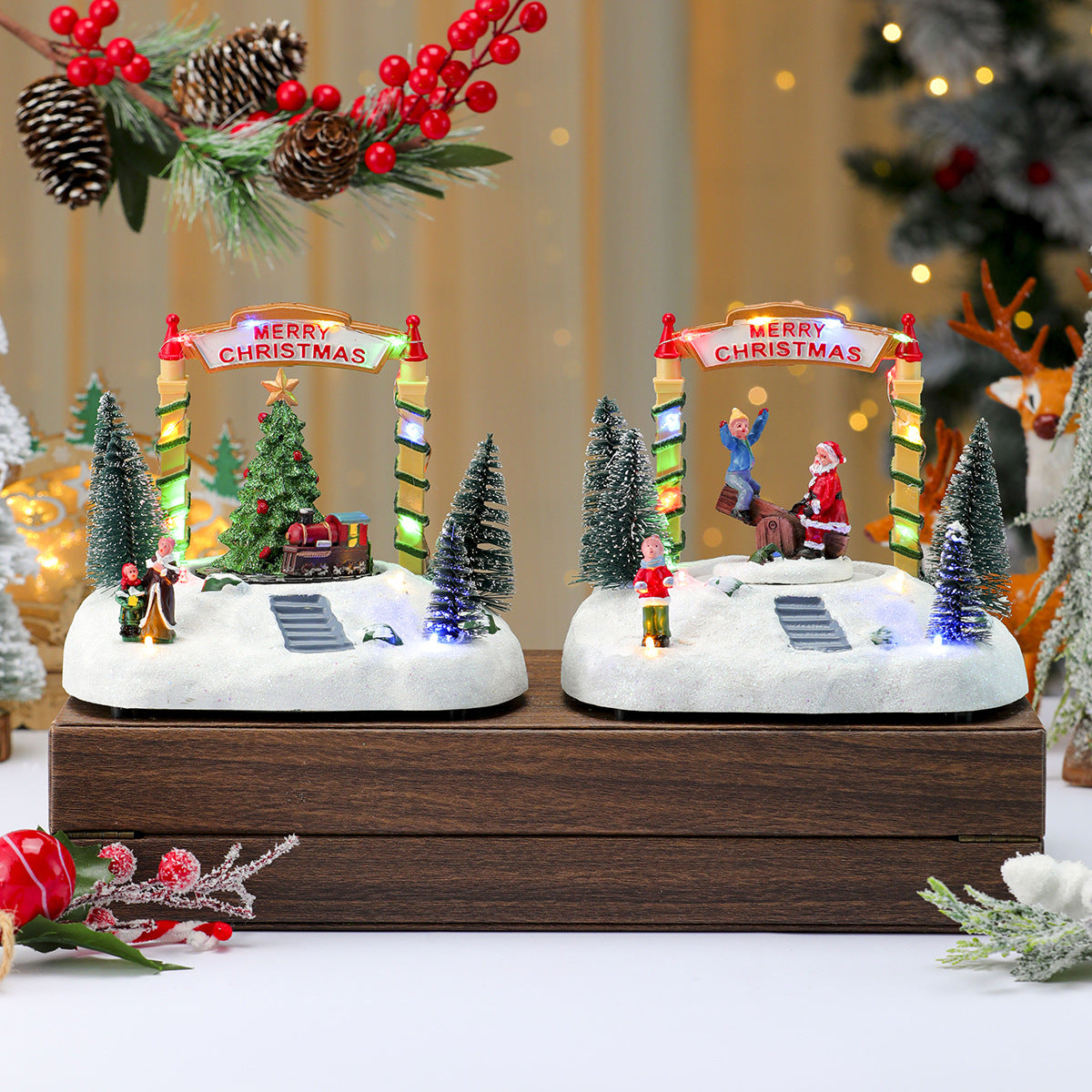 LED Light-Up Christmas Village Figurine Yeouu