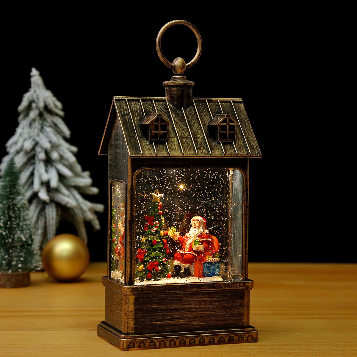 Nostalgic Christmas lantern with movable large Santa Claus Yeouu