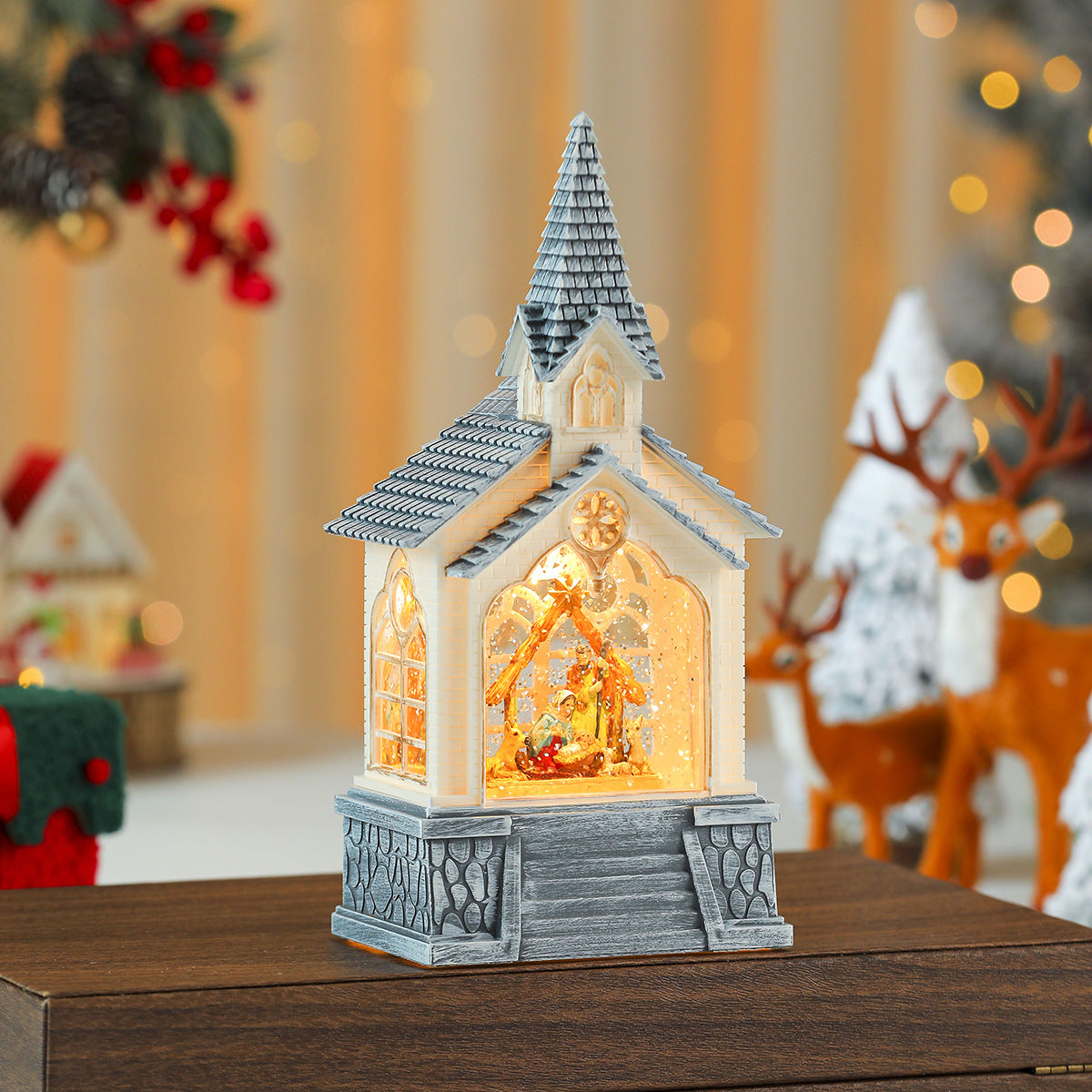 Illuminated Christmas Village Scene Decoration Yeouu
