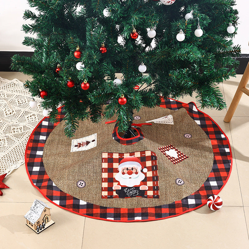 Jute Christmas tree skirt with festive Santa Claus motif Yeouu