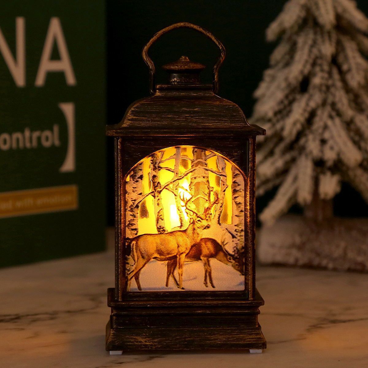 Nostalgic LED Christmas lantern with movable Santa motif Yeouu