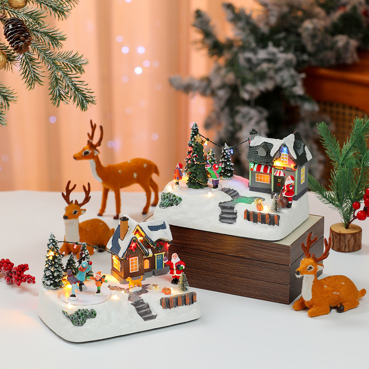 LED Illuminated Christmas Village Scene Decoration Yeouu