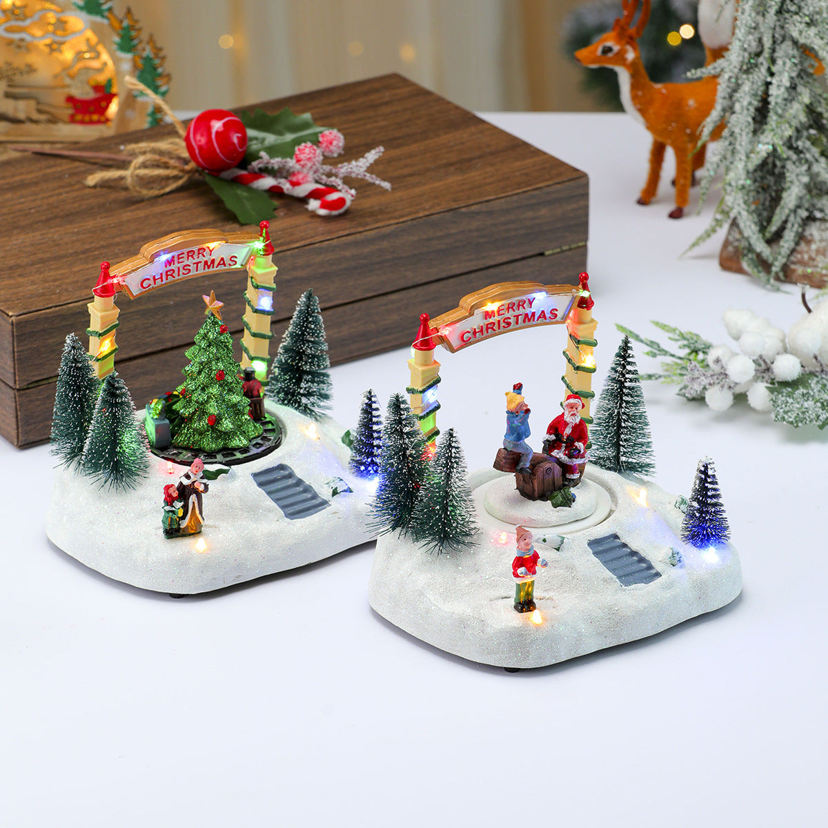 LED Light-Up Christmas Village Figurine Yeouu