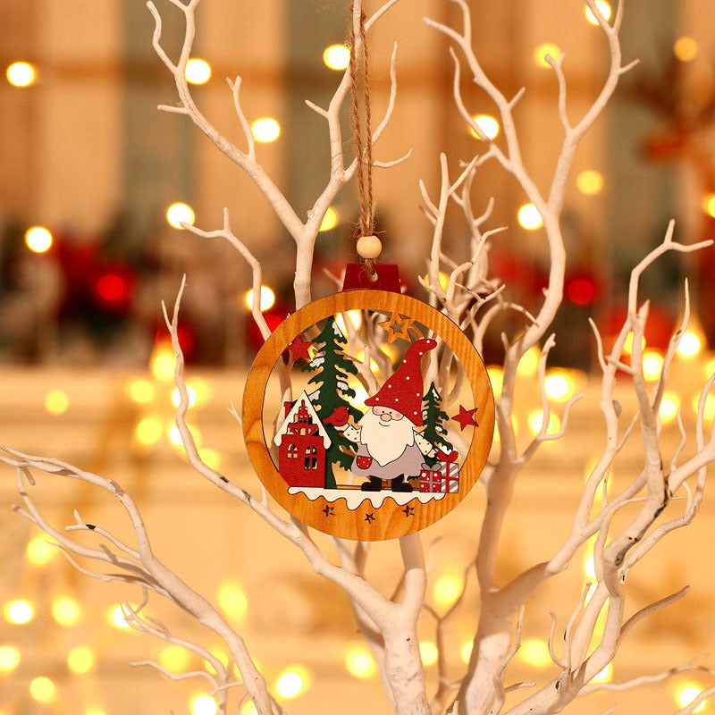 Decorative Wooden Santa Scene Ornament Yeouu