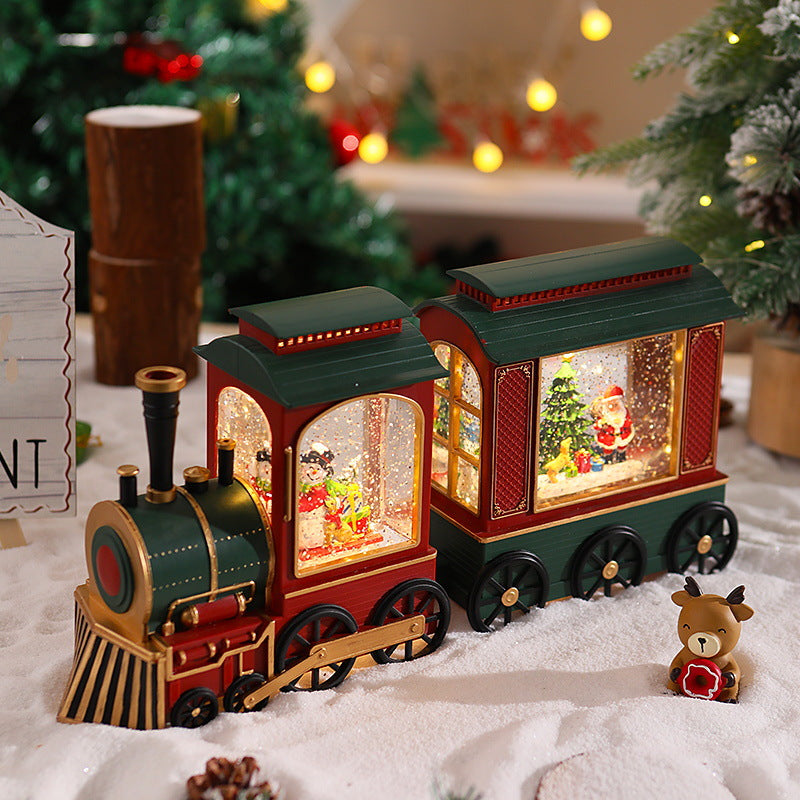 Nostalgic Christmas Train Lantern with Moving Santa Yeouu