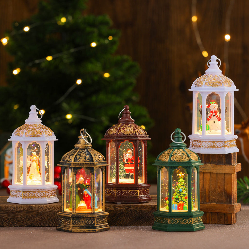 Decorative LED Lantern with Christmas Figurine Yeouu