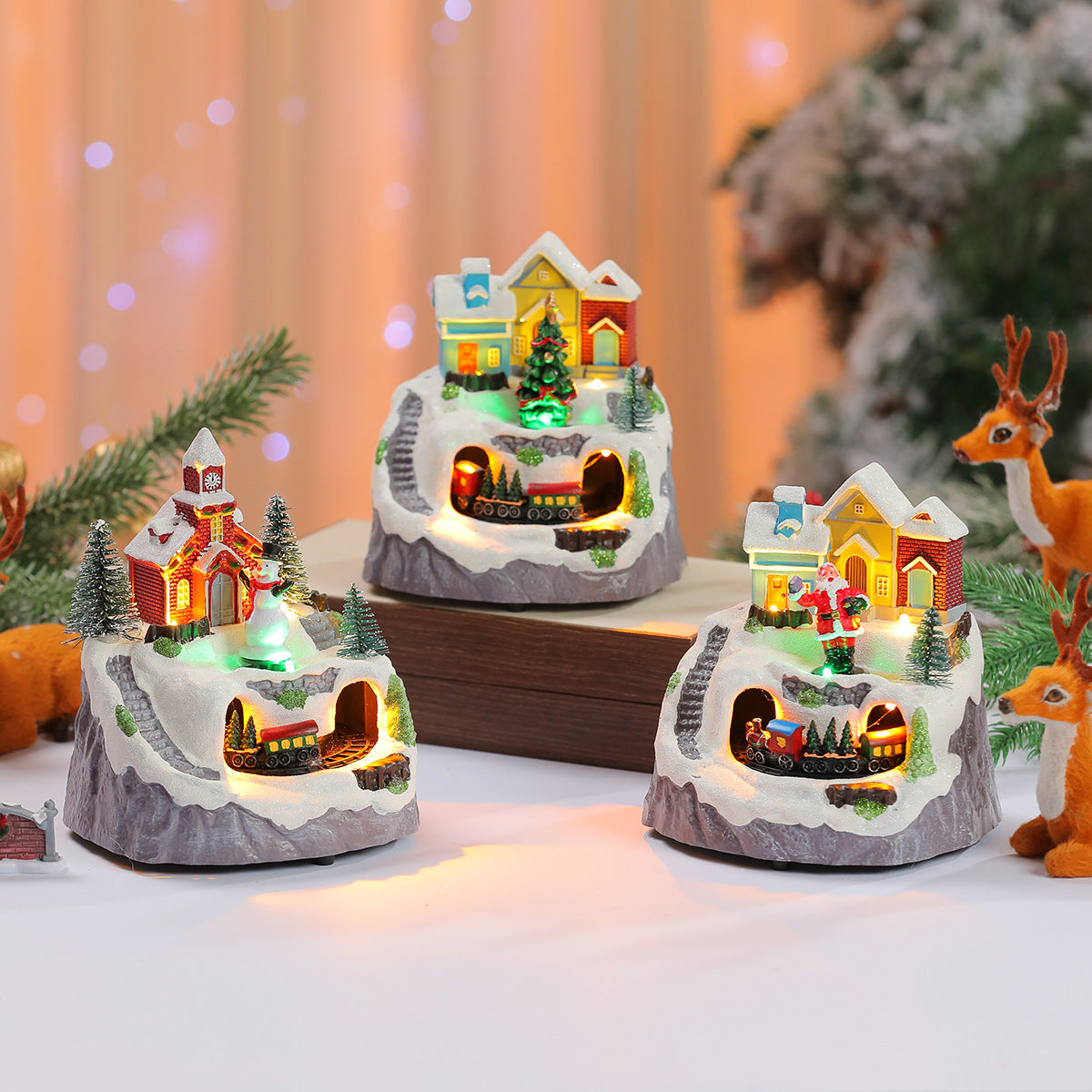 Decorative Light-Up Christmas Village Display Yeouu