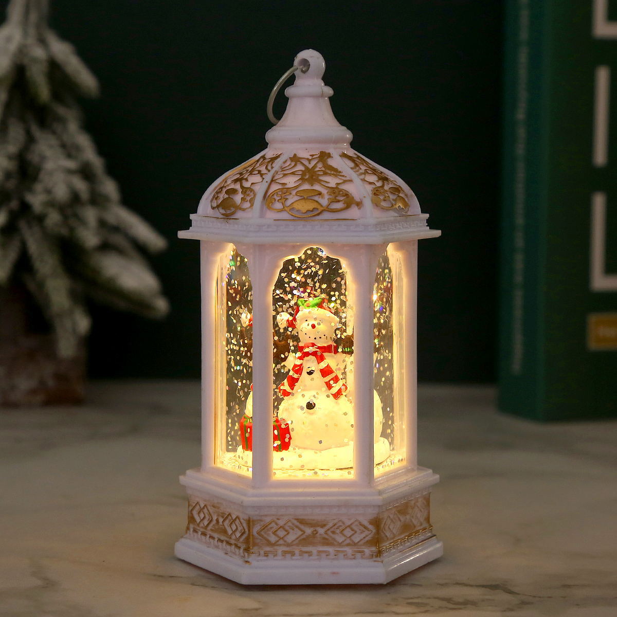 Nostalgic Christmas lantern with moving Santa Claus Yeouu