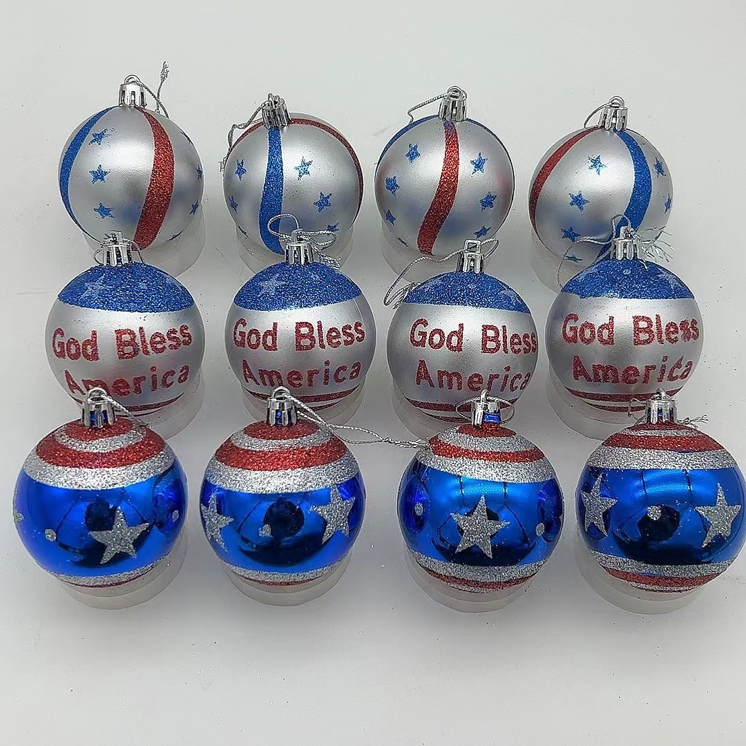 Unisex nan patriotic glass Christmas bauble set with glitter effect and inscription Yeouu