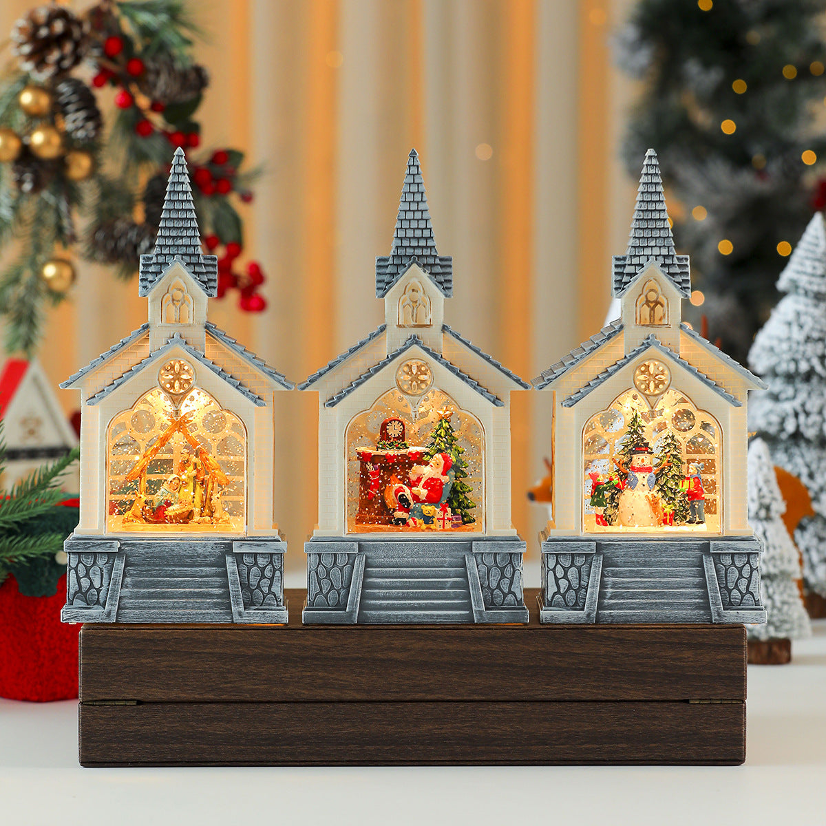 Illuminated Christmas Village Scene Decoration Yeouu