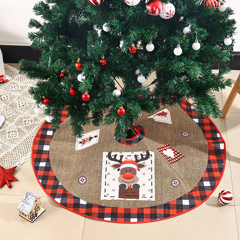 Jute Christmas tree skirt with festive Santa Claus motif Yeouu