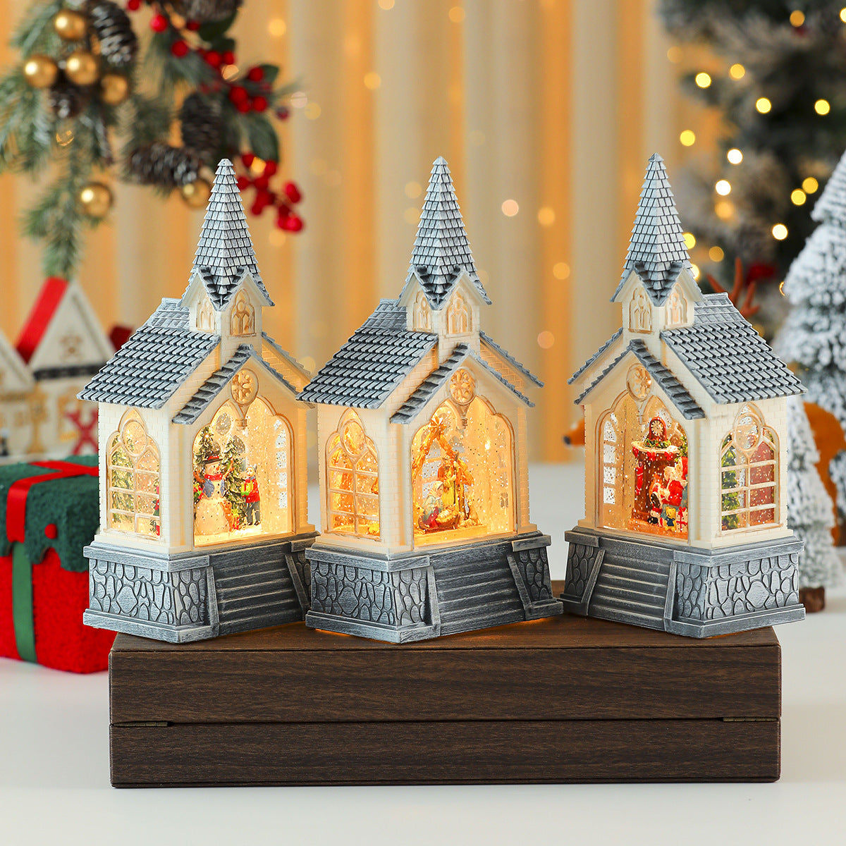 Illuminated Christmas Village Scene Decoration Yeouu