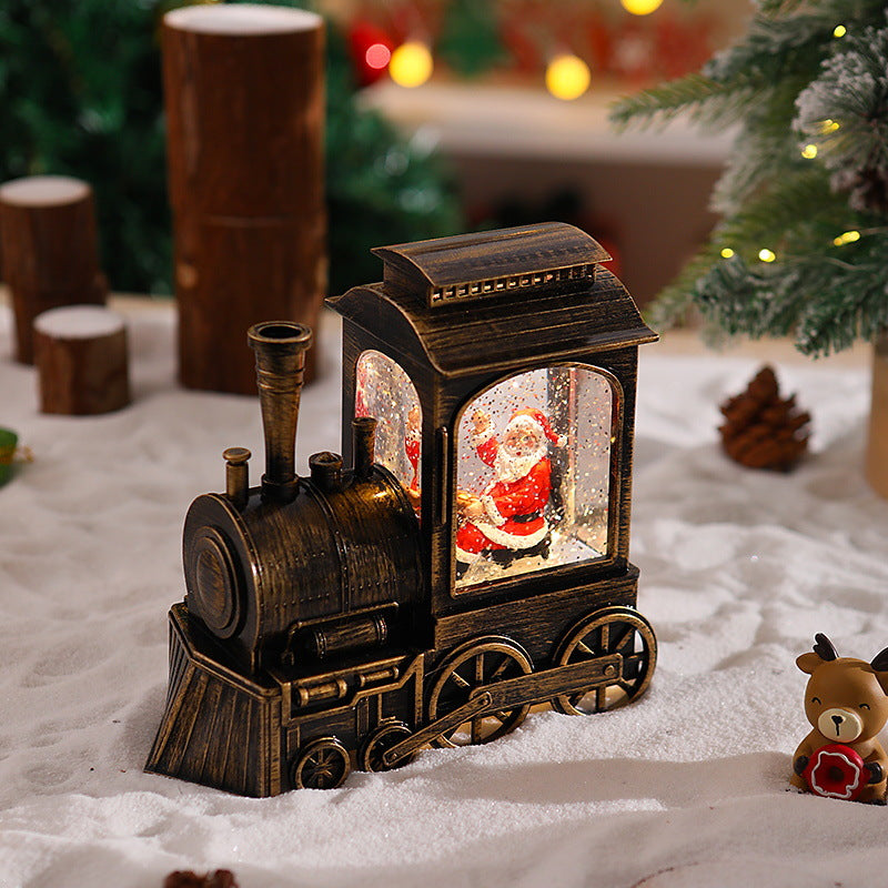 Nostalgic Christmas Train Lantern with Moving Santa Yeouu