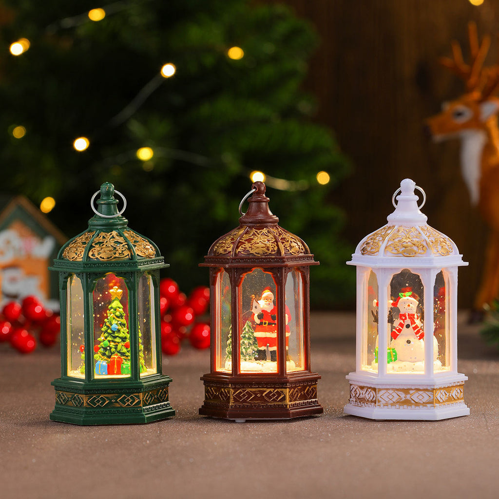 Decorative LED Lantern with Christmas Figurine Yeouu