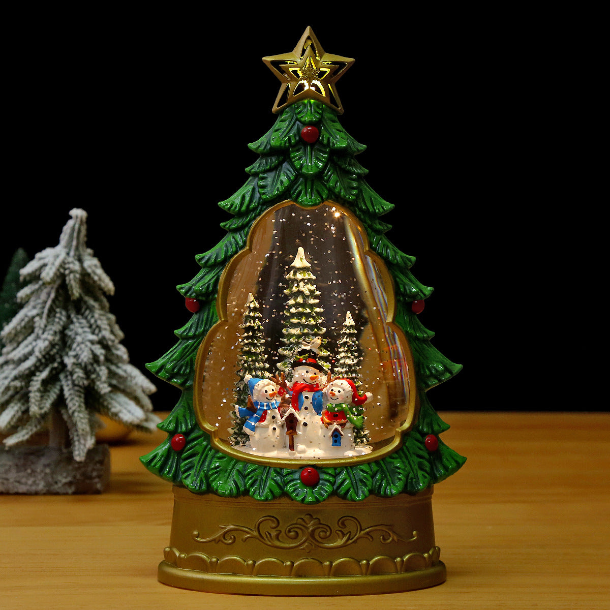 Illuminated Christmas lantern with snow and Christmas motif Yeouu