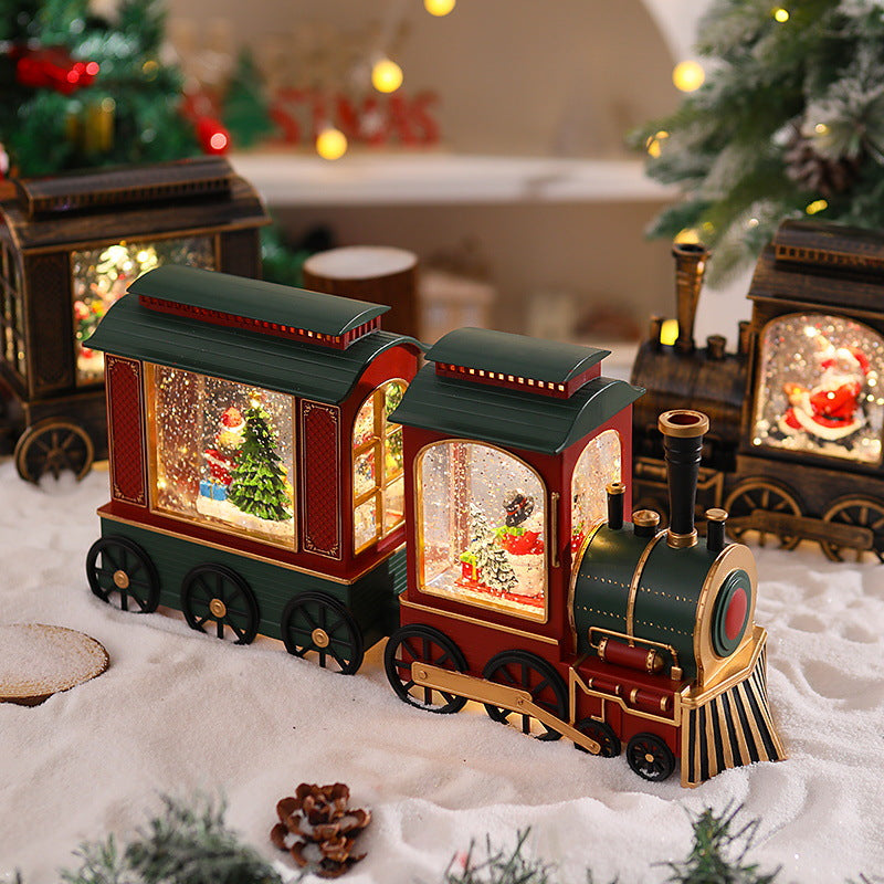 Nostalgic Christmas Train Lantern with Moving Santa Yeouu