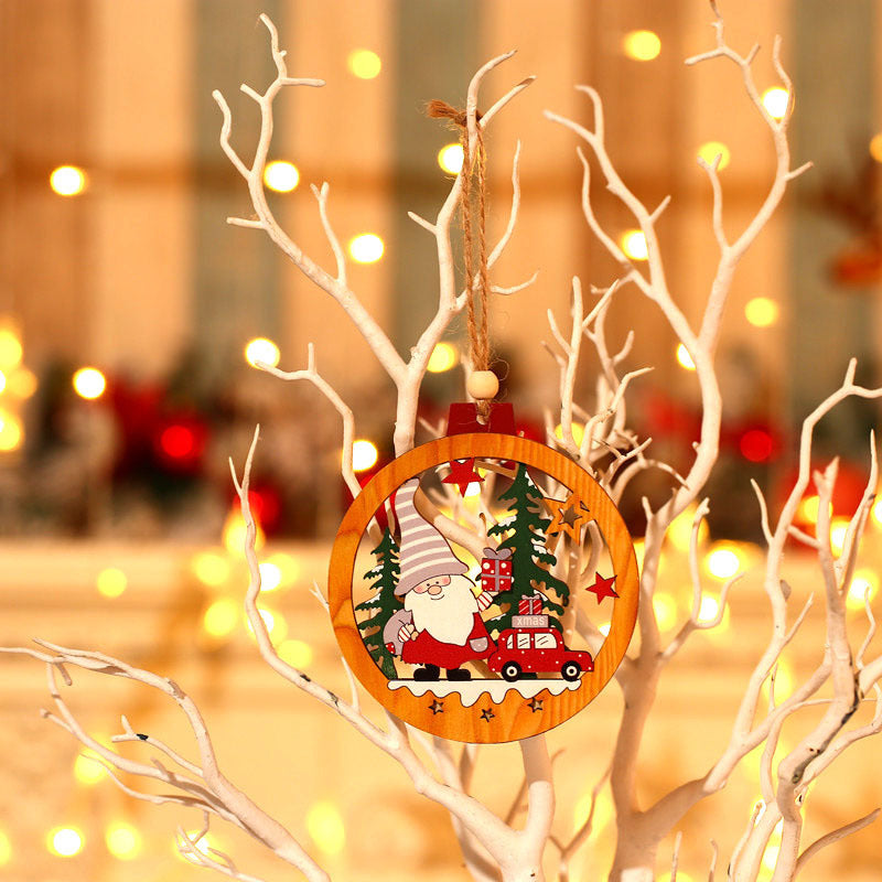 Decorative Wooden Santa Scene Ornament Yeouu