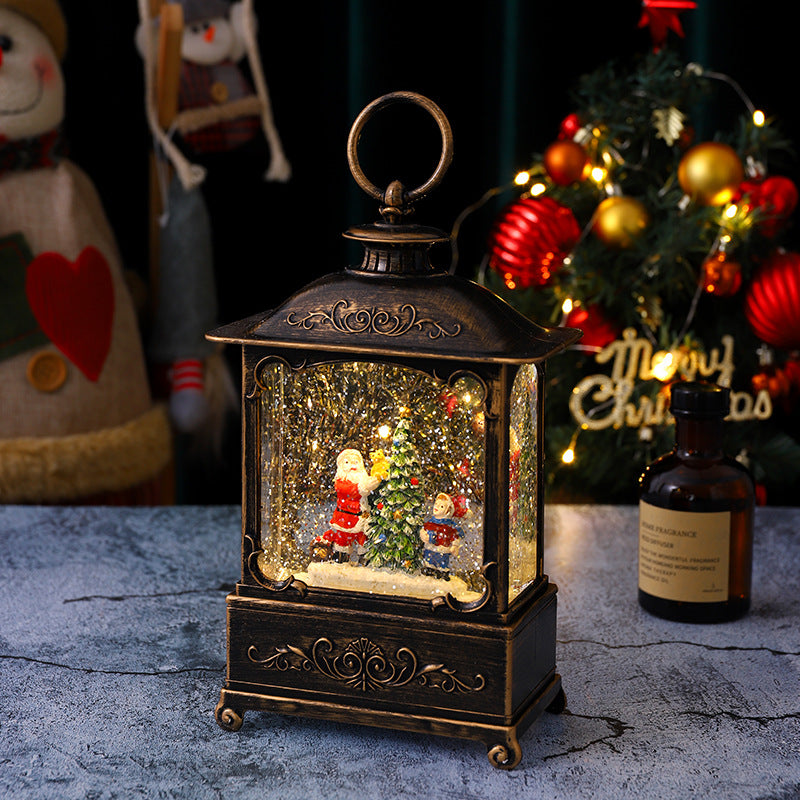 Illuminated Christmas lantern with snow and Christmas motif Yeouu