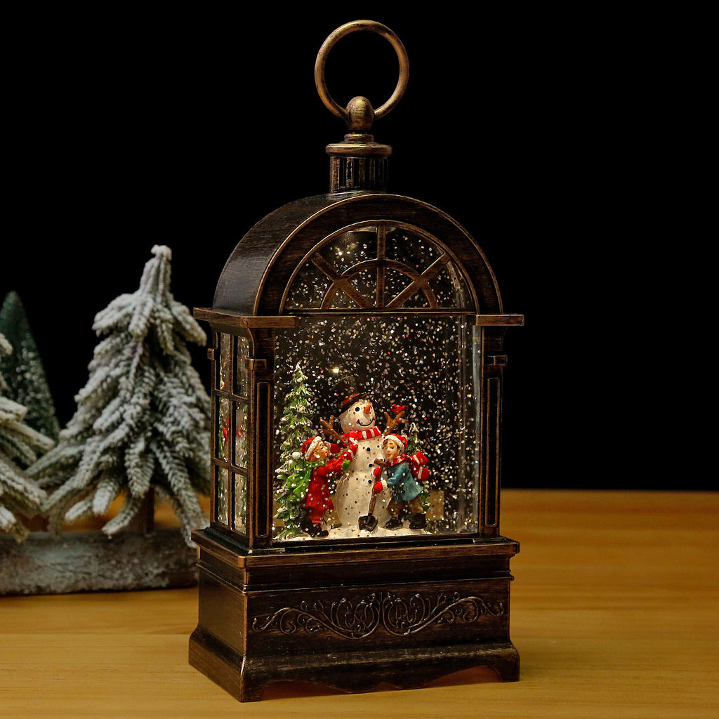 Illuminated Christmas lantern with snow and Christmas motif Yeouu