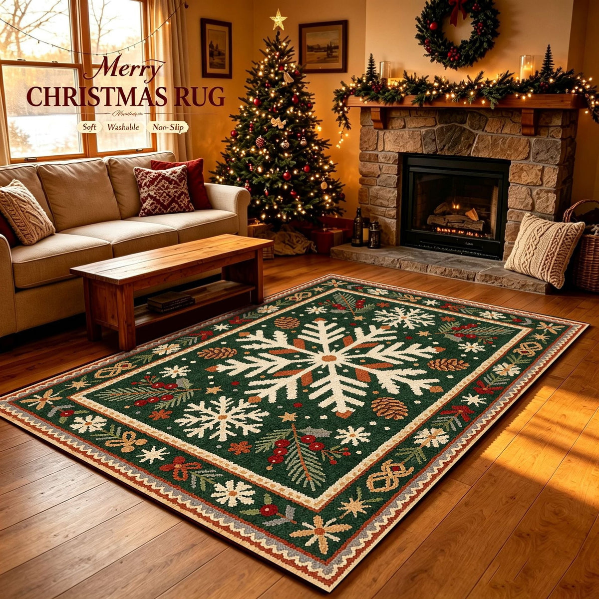 Christmas-Themed Decorative Area Rug Yeouu