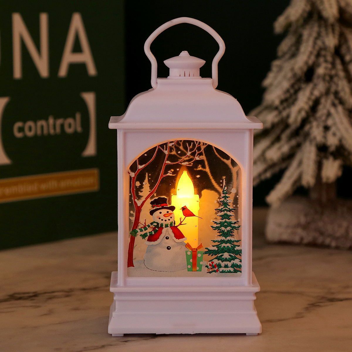 Nostalgic LED Christmas lantern with movable Santa motif Yeouu