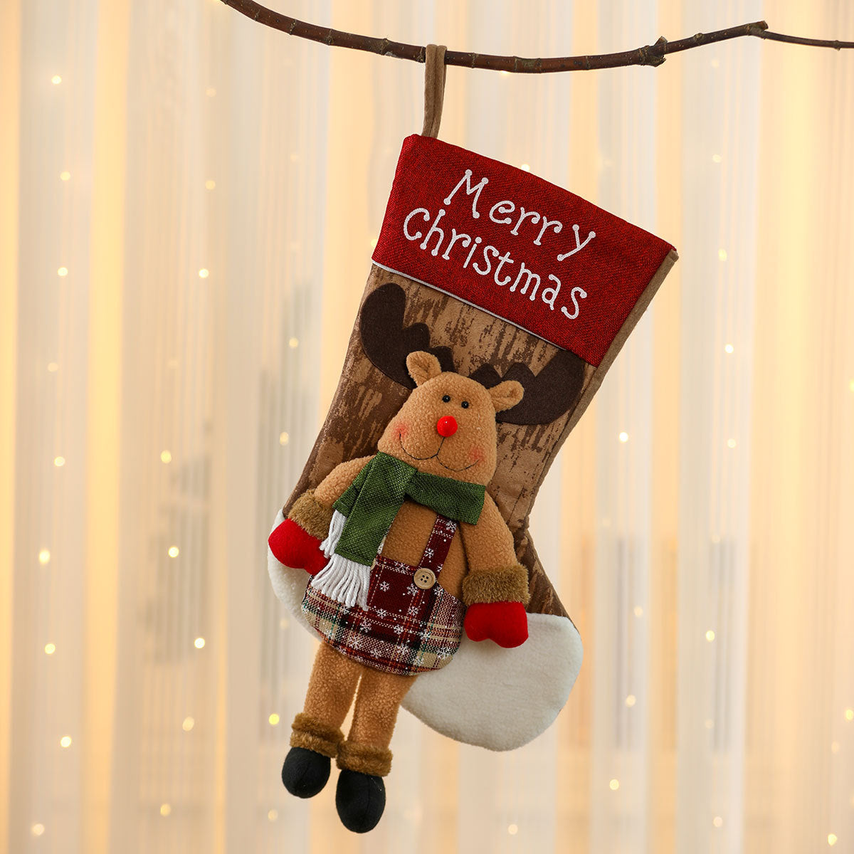 Plush Reindeer Christmas Stocking Yeouu