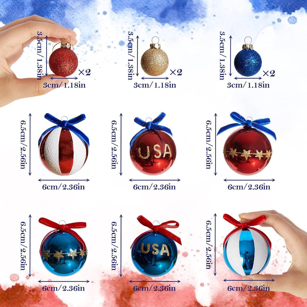 Unisex nan Christmas tree ornaments set in Americana style with glitter decoration and satin ribbon, shatterproof plastic ornaments Yeouu